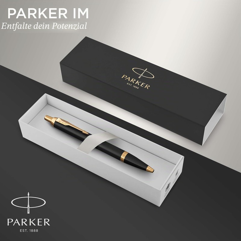 PARKER IM Ballpoint Pen, Black Lacquer with Gold Trim, Medium