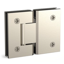 AatrixQuayn 180 Degree Glass Shower Door Hinges Heavy Duty Solid Brass Glass Shower Door Hinges for 5/16"(8mm) - 1/2"(12mm) Thickness Tempered Glass (Brushed, 1 Pack, 180 Degree)