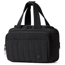 aji Travel Toiletry Bag for Women, Lightweight Large Wide-open Makeup Bag with Luggage Trolley Strap, Water-resistant Multiple Pockets for Accessories,Essentials, Toiletries, Mousse Black