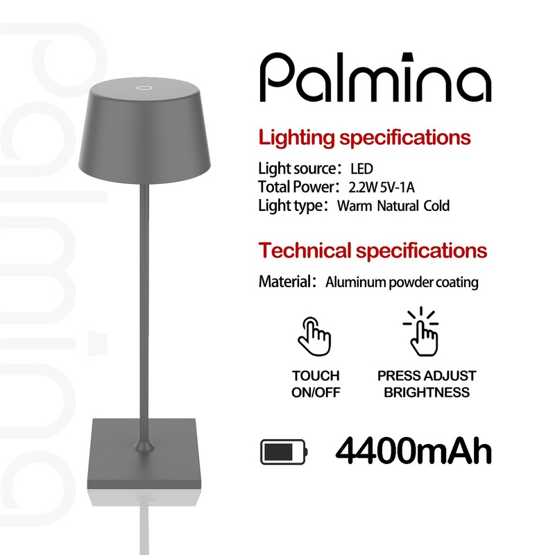 Palmina 842 LED Table Lamp, Dimmable, 4400 mAh LED Table