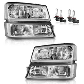 Vizotae Headlights W/Bulbs for 2003-2007 Chevy Silverado 1500 2500 3500 1500HD 2500HD Halogen Headlamp, for 2003-2006 Avalanche 1500 2500 Driver & Passenger Side, Chrome Housing