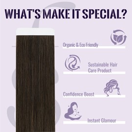 Fshine Tape in Hair Extensions Real Human Hair 14 Inch Brown Tape on Hair Extensions Natural Remy Human Hair Extensions Tape in Soft Hair Dark Brown 20Pcs 50g