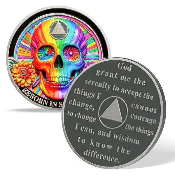 deDecoml Sobriety Token Double Flower Black Butterfly Design with Inspirational