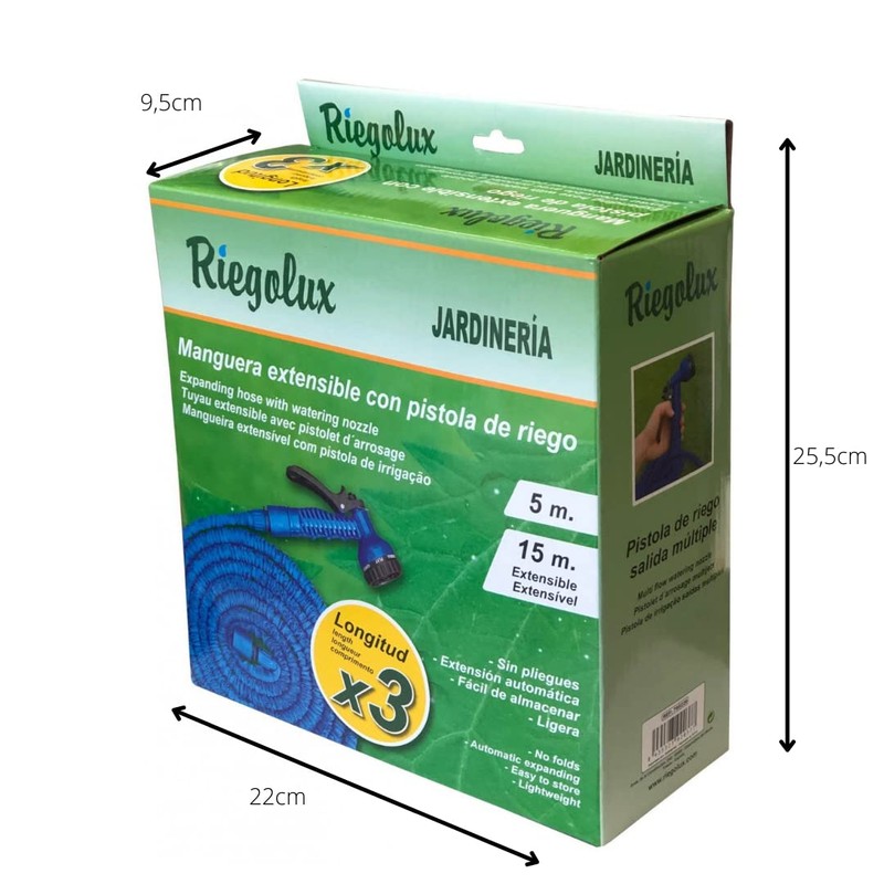 Riegolux 795229 Expandable Hose with Gun, Blue, 5-15 m