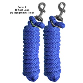 Majestic Ally Pack of 2 Solid Poly Lead for Horses & Farm Animals - 3 m Long and 5/8 Inch Thick - Interchangeable Heavy Duty Stud Push Button - Handmade - Soft, Broken in Handle (Royal Blue)