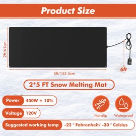 Rossesay Snow Melting System 2 x 5 ft Snow Melting Mat for Entrances Heated Walkway Mats for Snow Removal with 6 ft Power Cord 110V, 2 Inch/h Melting Speed, for Walkway Doorway Stair Sidewalk Roof