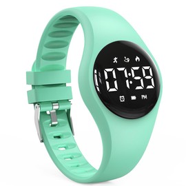 synwee Kids Sport Watch, Digital Steps Counter Watch, Waterproof Pedometer, Led Display Wristwatch, Calendar Alarm Clock for Children Boys Girls(Green)