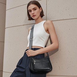 YOVIEE Small Handbag Women's Shoulder Bag Made of Vegan Leather Bag Crossbody Bag with Wide Strap Shoulder Bag Capacity Travel Bag, A1-black-8624