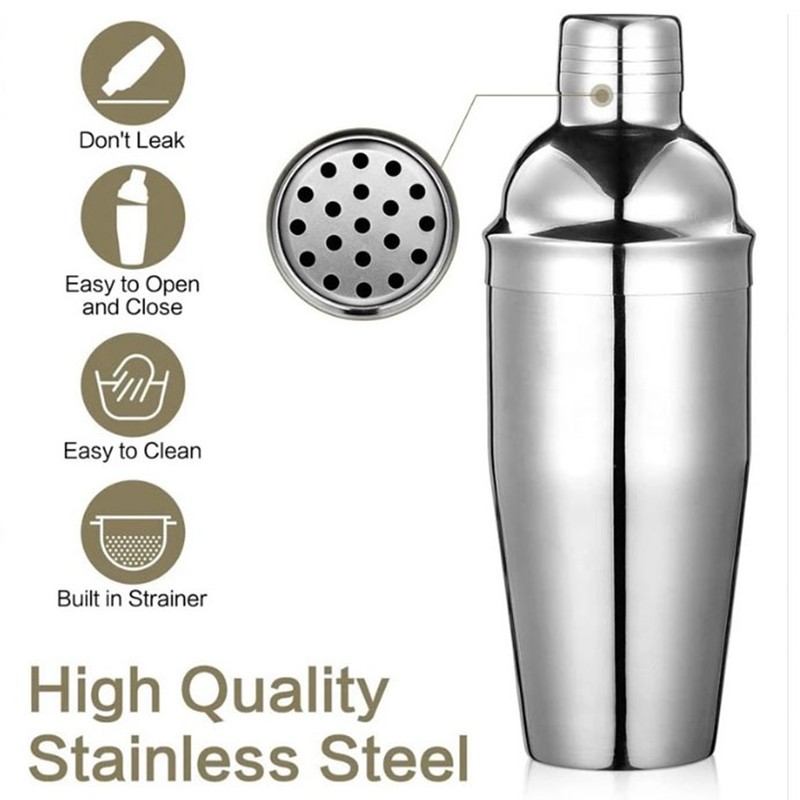 6Pcs Bartender Kit Stainless Steel Cocktail Shaker Mixing Stick Bar