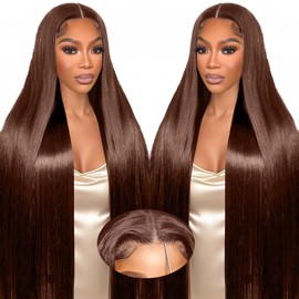 28 Inch Chocolate Brown Lace Front Wig Human Hair 220 Density 9x6 HD Lace Brown Wear and Go Glueless Wigs Pre Plucked Pre Cut Dark Brown Wig Human Hair Straight Glueless Wig for Women
