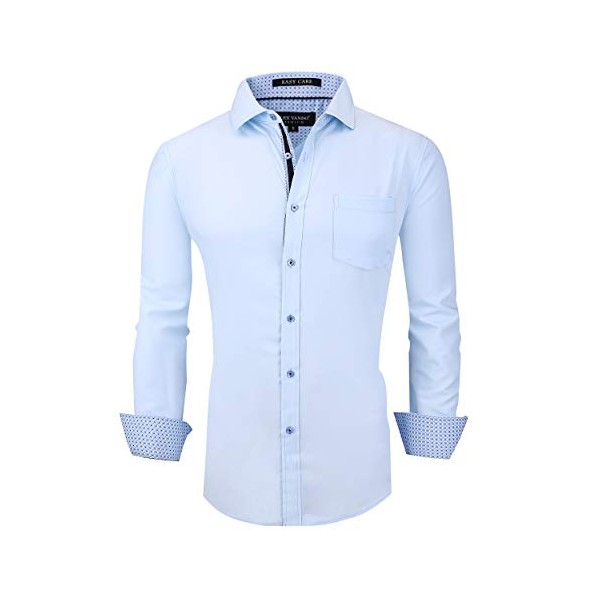 Alex Vando Mens Dress Shirts Wrinkle Free Regular Fit Stretch Bamboo Button Down Shirt,Blue,M