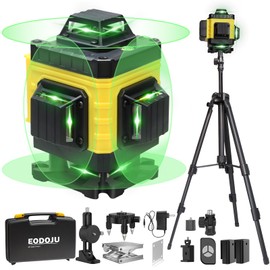 EODOJU Laser Level, 4 x 360° Laser Level with Tripod, Self Leveling Laser Level 4D Green Lazer Level 16 Lines Laser Level 360 Self Leveling for Construction, Picture Hanging, Floor Tile, Renovation