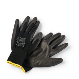 12 pairs of work gloves by ISC H & S, nylon, PU coated | available in S small (7), M medium (8), L large (9), XL x large (10), XXL x large (11) | seamless, versatile, black, ISCHSPU