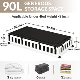 Gashell 2 Pack Bamboo Under Bed Storage with Wheels, 39”x20”x7.8” Lager Under Bed Storage Containers (White)