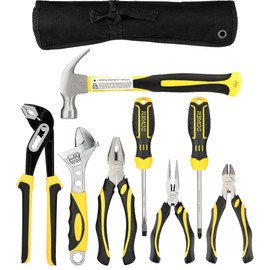 DOWELL Pliers Set - 8pcs, 10/8/6-inch Pliers & Wrench, Hammer, Tool Pouch