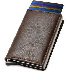 Tarjetero de Cuero para Hombre, Carteras para Hombre RFID que Bloquean el Dinero Clip de Doble Pliegue Delgado, Capacidad para 6 Tarjetas de Crédito (Café)