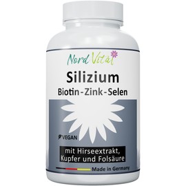 High Dose Silicon from Bamboo Extract (858 mg), Millet Extract, Biotin, Zinc, Selenium, Copper and Folic Acid - Organic Silicon with High Bioavailability - 120 Capsules - Vegan - German Production
