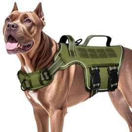Dog Harness for Large Dogs Heavy Duty, No Pull Tactical Dog Harness with Molle System, Easy On and Off Service Dog Vest, Breathable Padded, Adjustable Reflective Pet Vest for Walking Hiking Training
