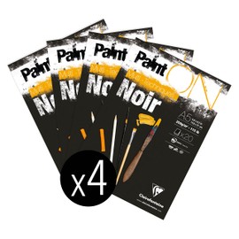 Clairefontaine 975168C - A glued pad of Paint'On drawing paper 20 sheets 14.8x21 cm 250g, Black - Pack of 4 pads