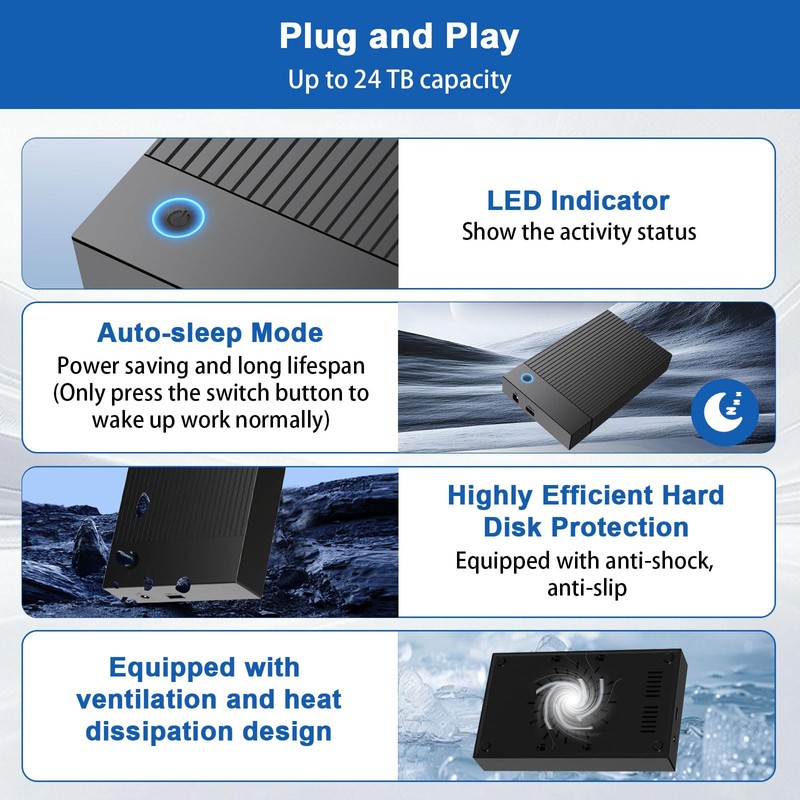Gbformat 3.5 Hard Drive Enclosure, USB C/USB 3.0 SATA HDD