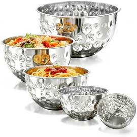 YEJZXY 5 Piece Stainless Steel Mixing Bowls Set, Hammered Bowl Nesting Design Kitchen Bowls for Cooking, Baking, Serving (Size: 4.9/4.2/3.2/2.1/1.6QT)
