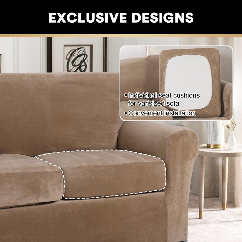 PrinceDeco Velvet Couch Covers for Sofa Soft 4 Pieces Couch
