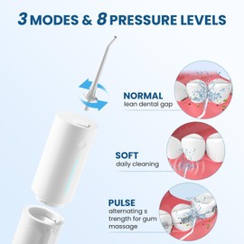 Water Dental Flosser for Teeth, 4 Tips Electric Water Flosser Cordless, 3 Modes 8 Intensities, IPX7 Waterproof Portable Water Flosser, Rechargeable Water Dental Picks for Gums Braces (White)