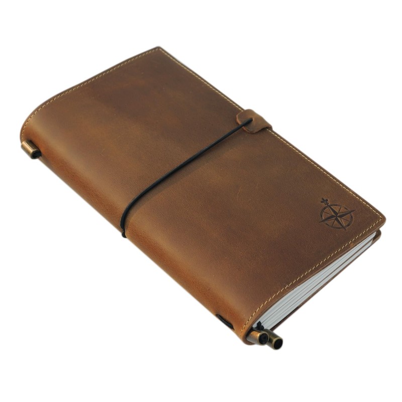 WANDERINGS Leather Notebook with Pockets, 22x11.5cm - Refillable Travel Journal