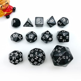 Bescon Complete Polyhedral Dice Set of 12pcs D3-D60，RPG Dice Set Opaque Black D3 D4 D6 D8 D10 D% D12 D20 D24 D30 D50 D60