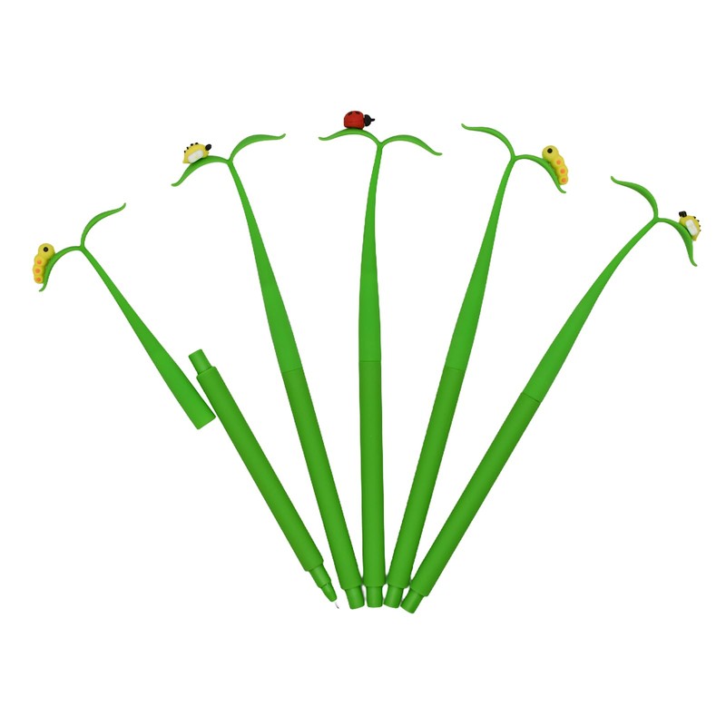 Lopenle 6 PCS Novelty Leaf Bendable Pens Simulation Floral Insects