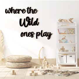Kigley 5 Pcs Playroom Wall Decor 15.4" x 18" 3D Where The Wild Ones Play Nursery Sign Wooden Wall Art Decoration for Kids Toddler Room Decor Boys and Girls Kindergarten Bedroom Word Sign (Black)
