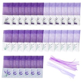QEEQPF 30 Lavender Bags with 30 Thread Ribbons, Purple Empty Bags, Organiser for Small Items, Scented Bags, Drawstring Bags, Organza Bags for Lavender, Spice Storage,Medium