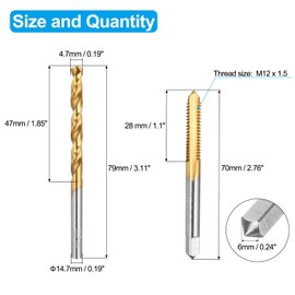 sourcing map Tap and Drill Bit Set, 1pcs M6 x 1.25 Straight Flute Thread Screw Tap & 1pcs 4.7mm Twist Drill Bit, Titanium Coated HSS-6542 Tapping Threading Tool Kit