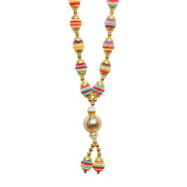 Set of 2 Colorful Artificial Beaded Moti Ribbon Garland Mala for Idol-Mala for God, Indian Traditional festival decoration Pooja Sringar Articles Ornament for God Statue frame Idol(Size:-14")