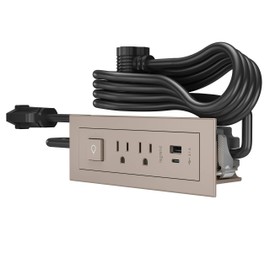Power Strip by Wiremold, Power Strip with USB and Switch, Under Desk Power Strip, Mountable Power Strip, Furniture Power Outlet, 15 Amp, 2 Outlets, Type A/C USB, Nickel, 6 Feet