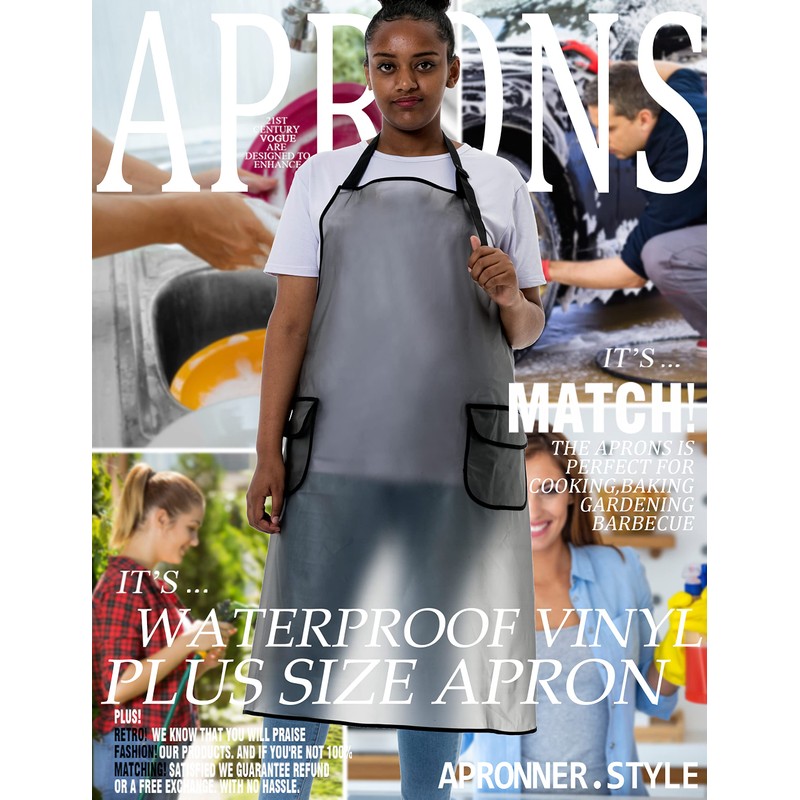 APRONNER Waterproof Plus Size Aprons for Women Men with Pockets