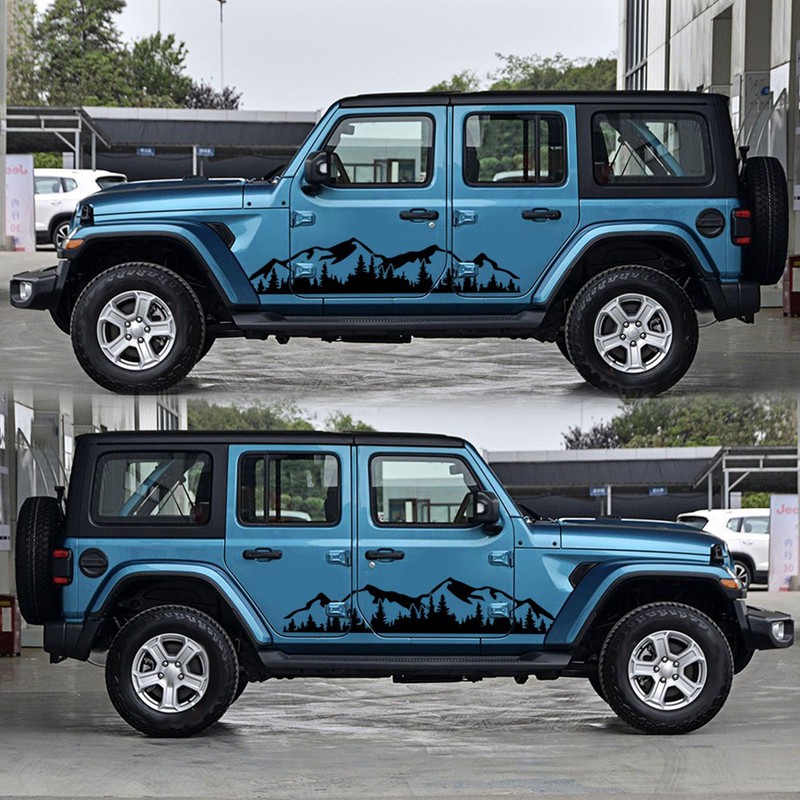 2PCS Car Decal Mountain Tree Forest Pattern Car Side Body