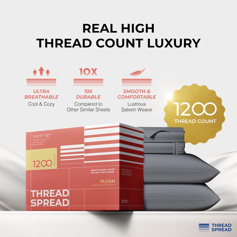 THREAD SPREAD 100% Egyptian Cotton Sheets Queen Size - 1200