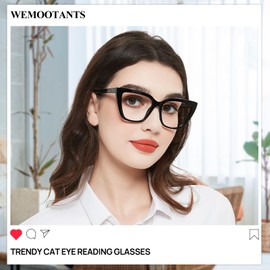 WEMOOTANTS Cat Eye Reading Glasses Women's Large Black Readers 2.5+ Glass 1.0 1.25 1.5 1.75 2.0 2.25 2.5 2.75 3.0 3.5 4.0