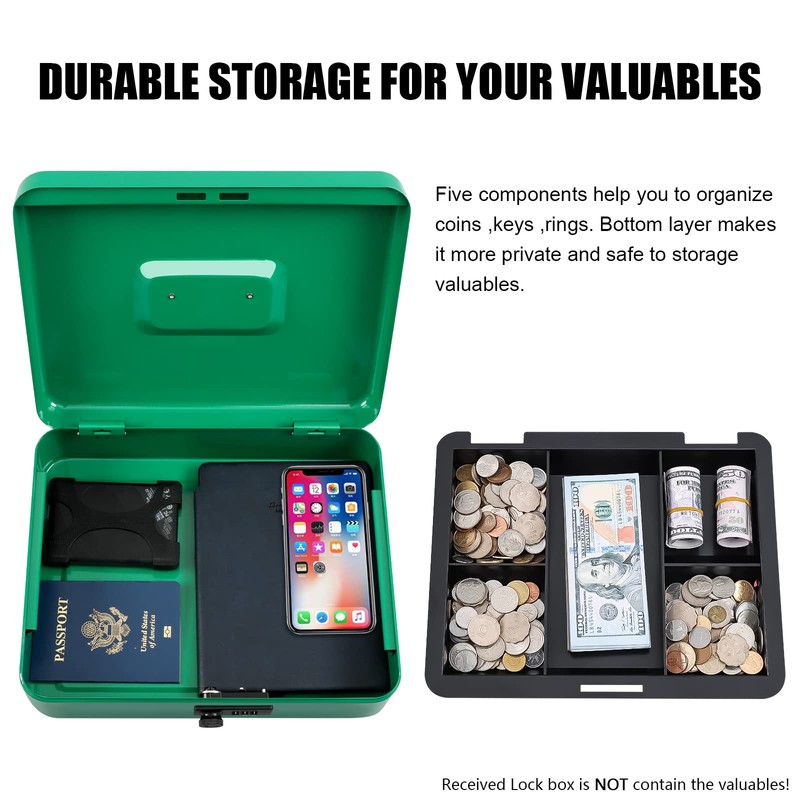 KYODOLED Metal Cash Box with Combination Lock Money Box for