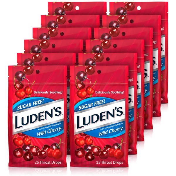 Luden's Cough Drops, Sugar Free Wild Cherry, 25 Drops, Pack of 12
