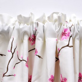 Home Soft Things 1 Piece Cherry Blossom Embroidery Valance Pink, 60" x 19", Scalloped Flower Floral Window Curtain Valance Thick Drapes for Bedroom Decor with Rod Pocket.