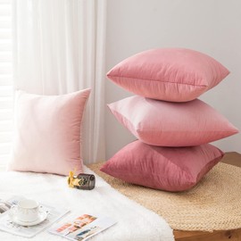 Yonous Gradient Colors Combo Set Cushion Covers, Premium Velvet Soft Square Decorative Throw Pillow for Sofa Bedroom Car, Set of 4, (18''x18'', Pink-Light Pink)
