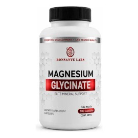 Glicinato De Magnesio Bonsanté Labs  Magnesium Glycinate 500mg, 100 Caps                                                                              
