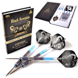 CUESOUL Black Scorpion 24g Tungsten Steel Tip Dart Set,Barrel with Blue Titanium Coated Finished