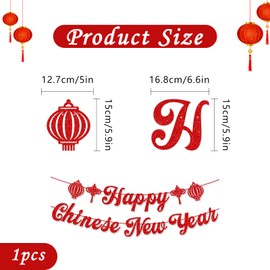 Falafoty 2025 Happy Chinese New Year Banner Flags 2025 Year of The Snake New Year Decoration for Living Room Bedroom 2 PCS Spring Festival Bunting Banner Lunar New Year Decoration for Spring Festival