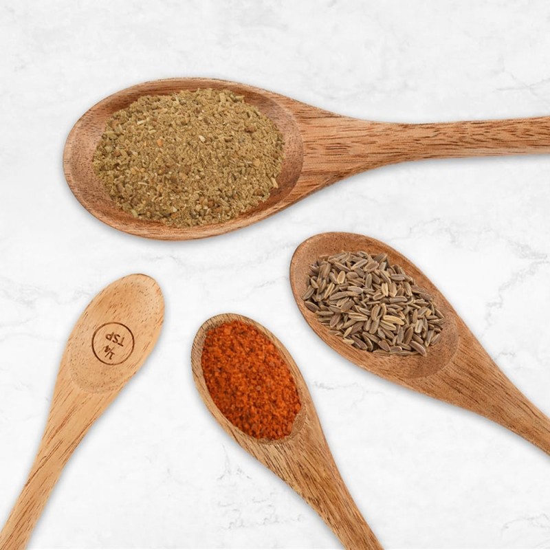 8-Piece Acacia Wood Nesting Measuring Cups and Spoons Set, Laser