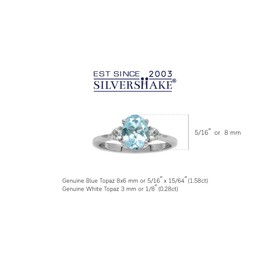 Silvershake 1.58ct. Genuine Blue Topaz White Gold Plated 925 Sterling Silver Engagement Ring Size 5