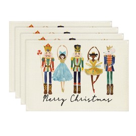 Artoid Mode Nutcracker Merry Christmas Placemats Set of 4, 30 x 45cm Winter Xmas Holiday Vintage Washable Table Mats