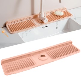 Volminex Kitchen Sink Splash Guard, Silicone Faucet Handle Drip Catcher Tray, Silicone 6° Slope Draining Mat, Counter Accessories, Faucet mat for Sink, Kitchen Guard Gadgets (Pink, 23.6"x5.5")